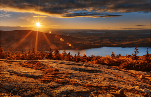 The sunset from Cadillac Mountain in Acadia National Park, Maine